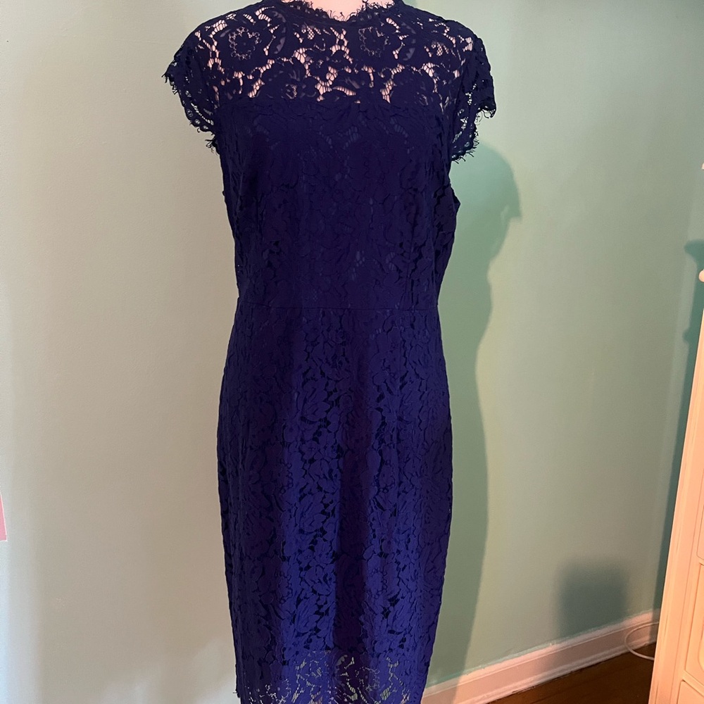 Royal Sleeveless Lace Floral Elegant Cocktail Dress Crew Neck Knee Length - Picture 1 of 3